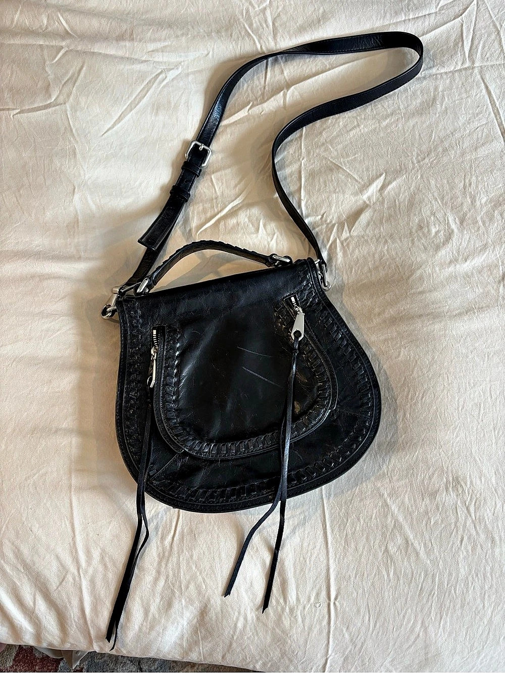 Rebecca Minkoff Vanity Saddle Bag Black Leather Shoulder Bag
